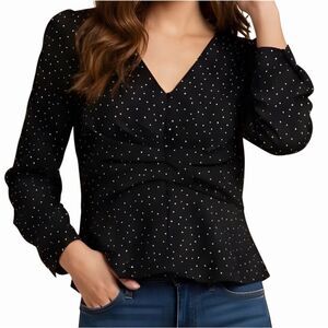 Naked‎ Zebra Women's Black Polka Dot V-Neck Blouse